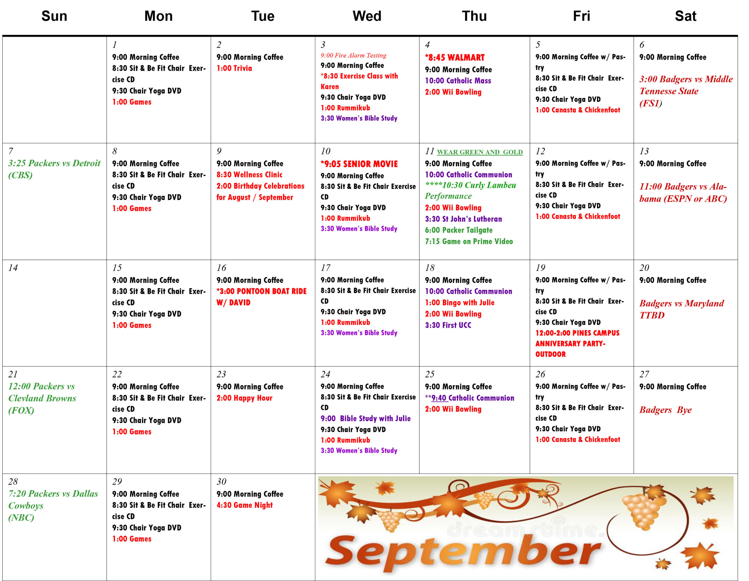 Pine Glen Apartments September 2025 calendar