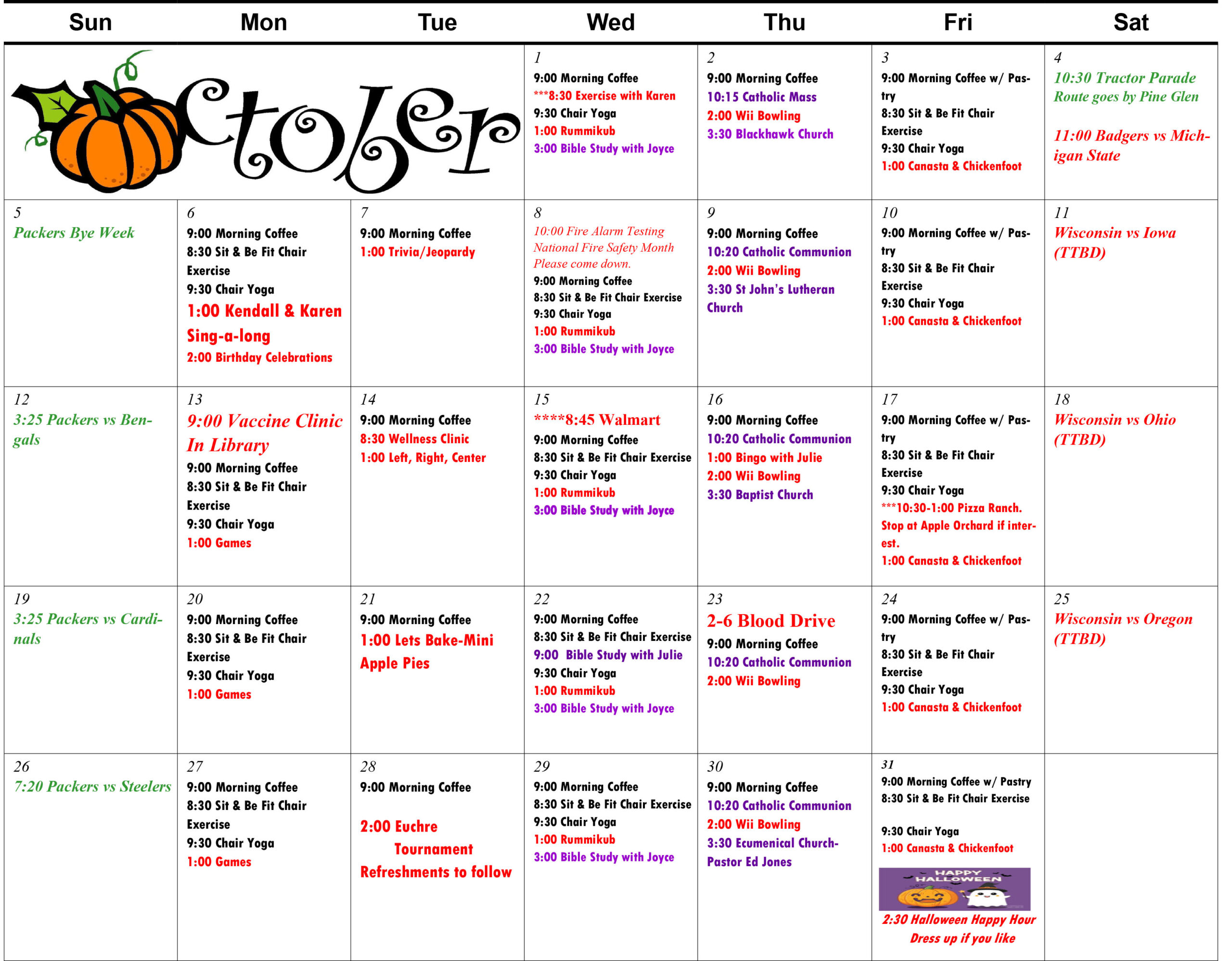 Pine Glen Apartments October 2025 calendar
