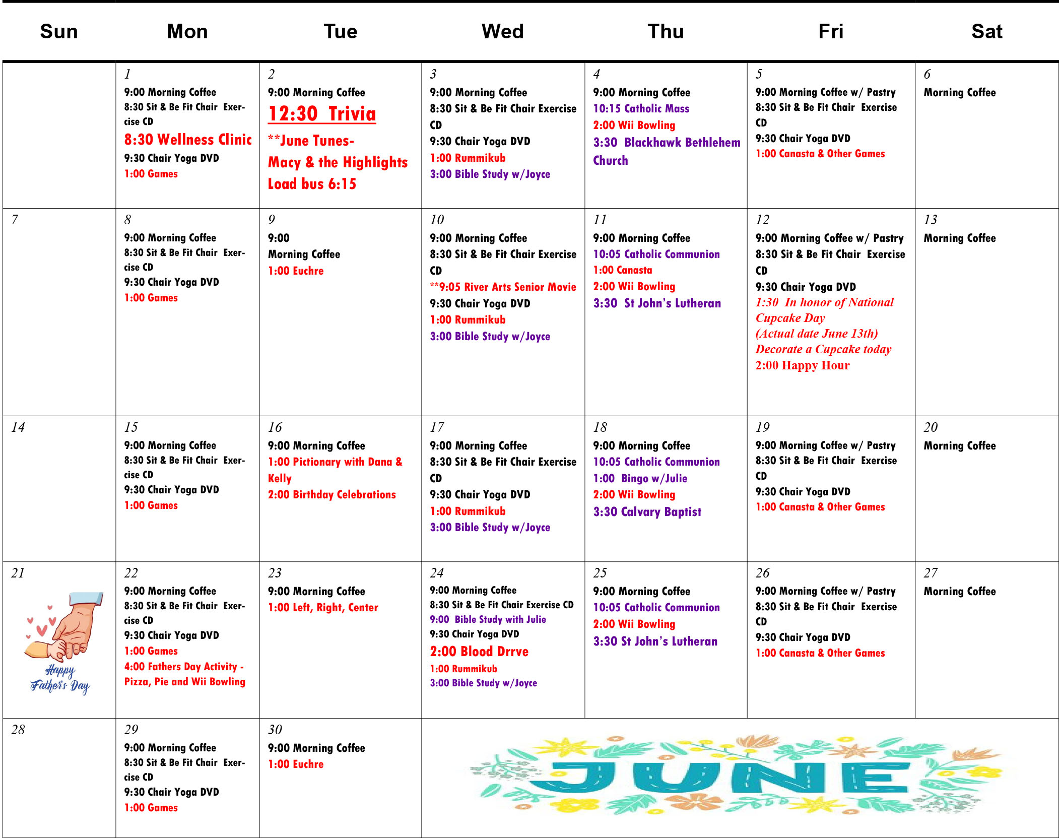 Pine Glen Senior Apartments June 2026 calendar